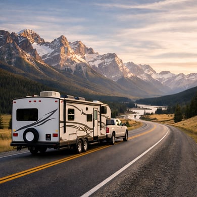Travel Trailers on Open Road