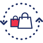 retail bags with a circle going around to symbolize a lifecycle
