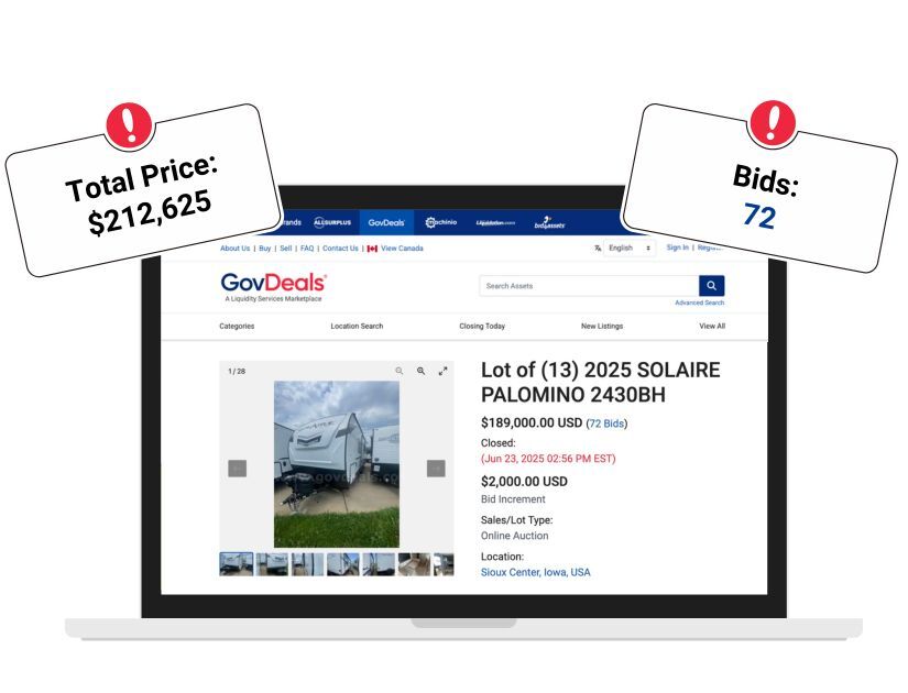 RV sale on computer on govdeals